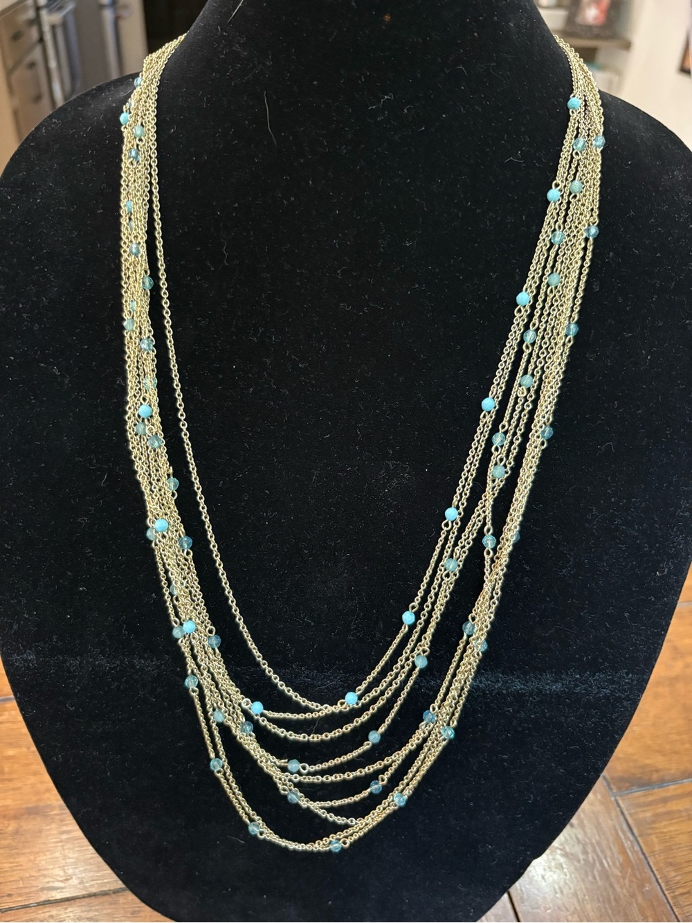 Banana Republic Multi-Strand Gold Tone Necklace with Turquoise Beads - Picture 4 of 5